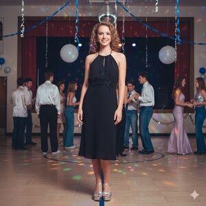 Y2K Vintage Black Beaded Halter Dress